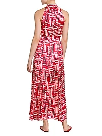 Printed Silk Sleeveless Midi-Dress