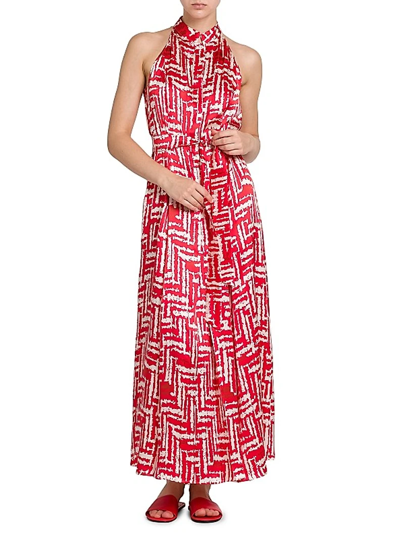 Printed Silk Sleeveless Midi-Dress