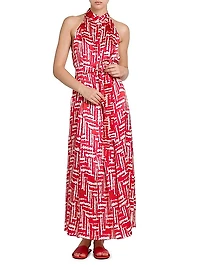 Printed Silk Sleeveless Midi-Dress