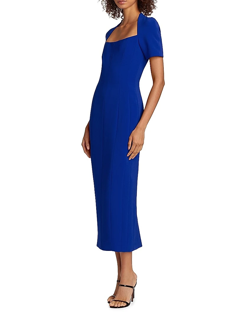 Square-Neck Short-Sleeve Midi-Dress