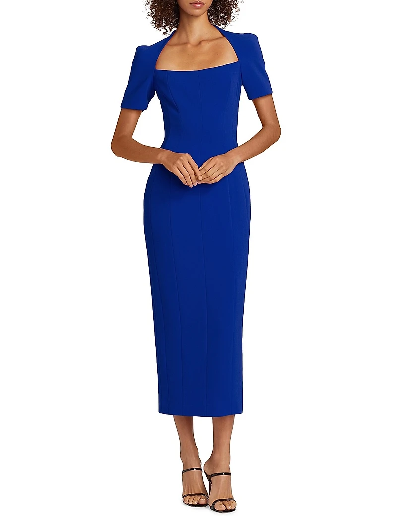 Square-Neck Short-Sleeve Midi-Dress