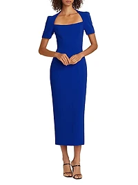 Square-Neck Short-Sleeve Midi-Dress