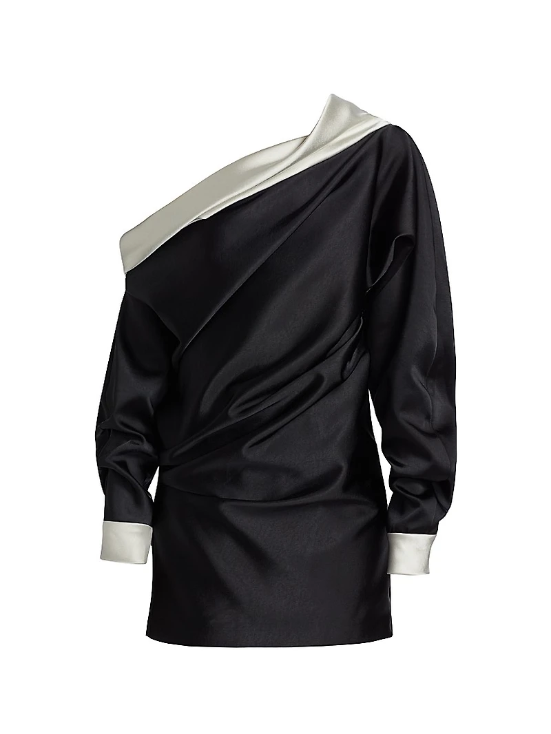 Satin Trimmed One-Shoulder Minidress