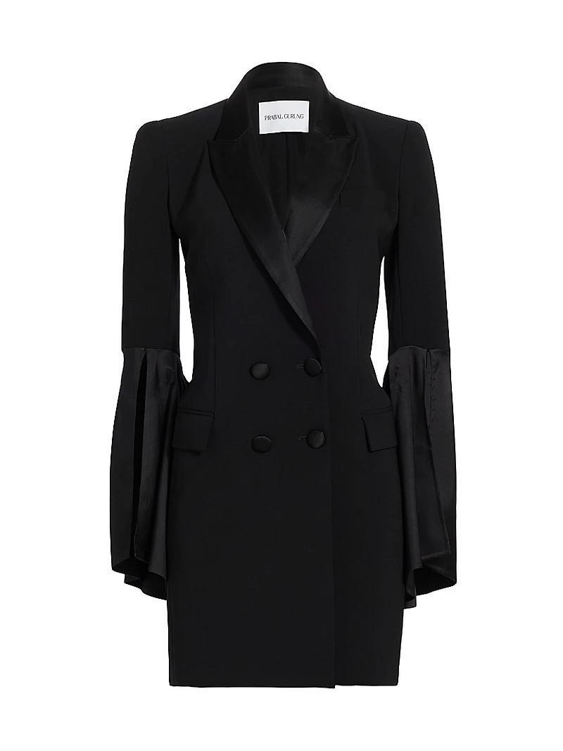 Double-Breasted Bell-Sleeve Tuxedo Minidress