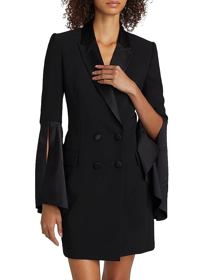 Double-Breasted Bell-Sleeve Tuxedo Minidress