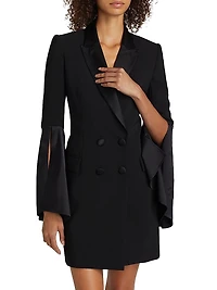 Double-Breasted Bell-Sleeve Tuxedo Minidress