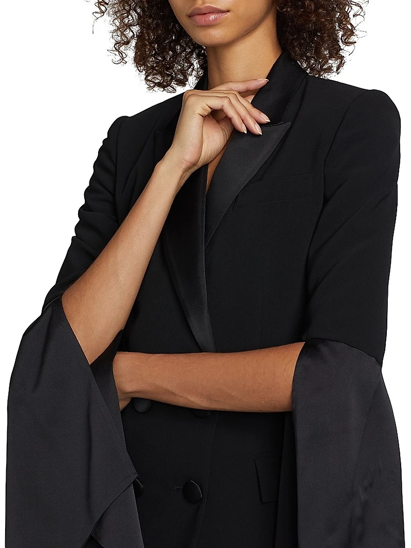 Double-Breasted Bell-Sleeve Tuxedo Minidress