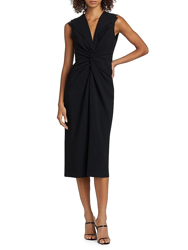 Lily Twist-Front V-Neck Midi-Dress