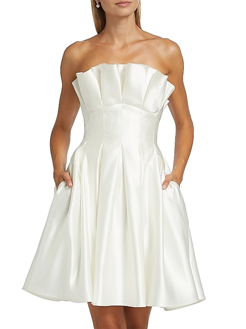 Pleated Satin Strapless Minidress