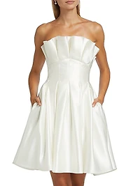 Pleated Satin Strapless Minidress