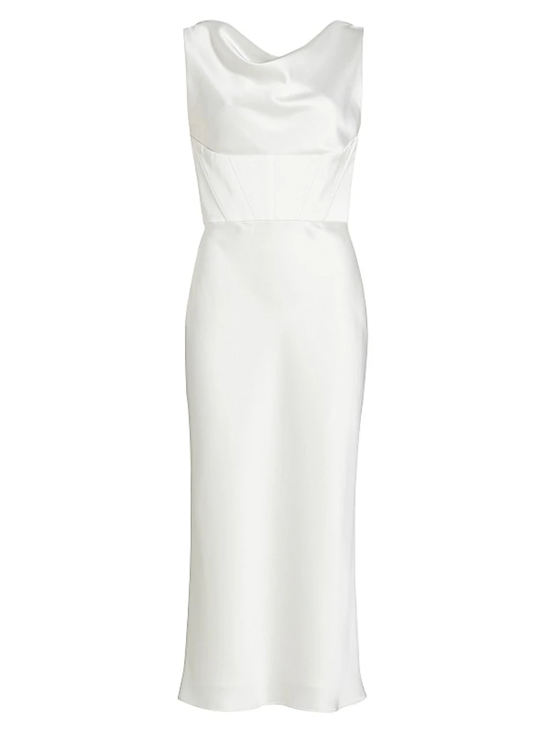 Satin Cowlneck Midi-Dress