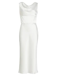 Satin Cowlneck Midi-Dress