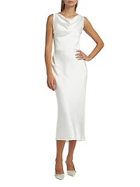Satin Cowlneck Midi-Dress