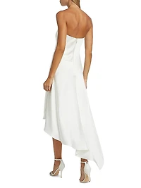 Asymmetric Satin Strapless Midi-Dress