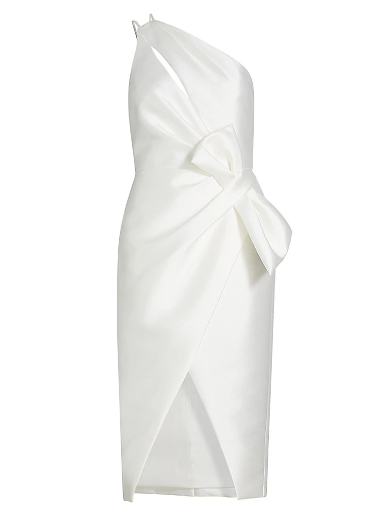 Asymmetric Satin One-Shoulder Midi-Dress