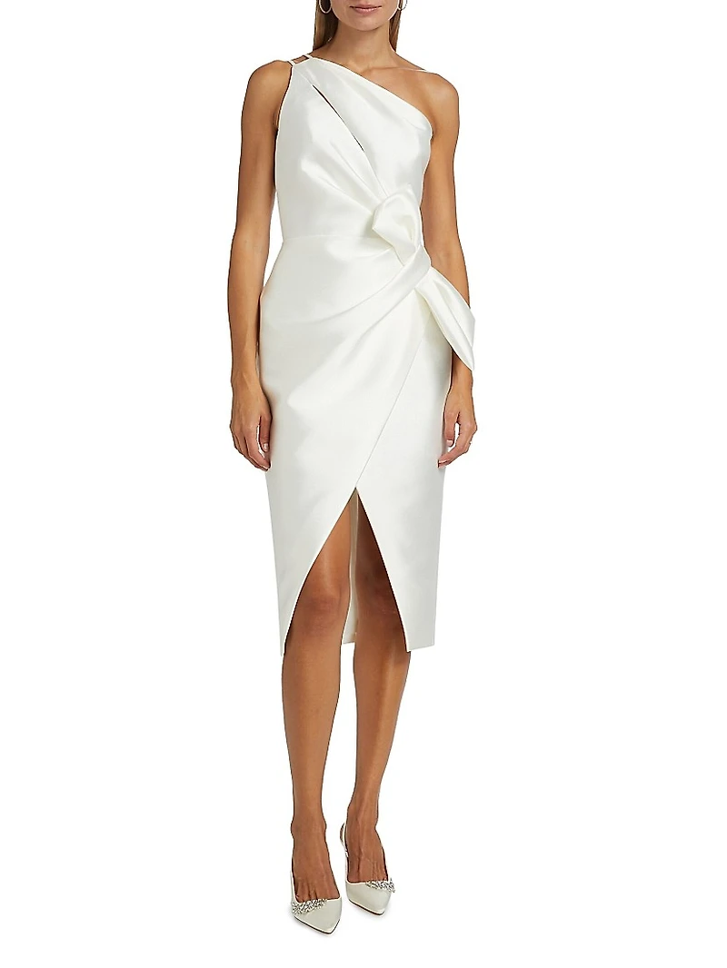 Asymmetric Satin One-Shoulder Midi-Dress