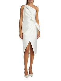 Asymmetric Satin One-Shoulder Midi-Dress