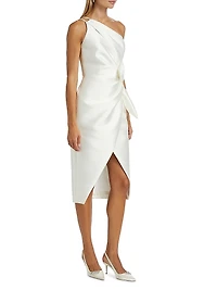 Asymmetric Satin One-Shoulder Midi-Dress