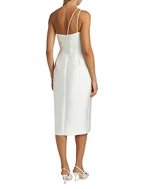 Asymmetric Satin One-Shoulder Midi-Dress