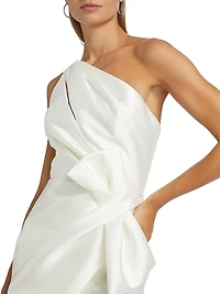 Asymmetric Satin One-Shoulder Midi-Dress
