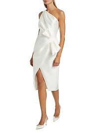 Asymmetric Satin One-Shoulder Midi-Dress