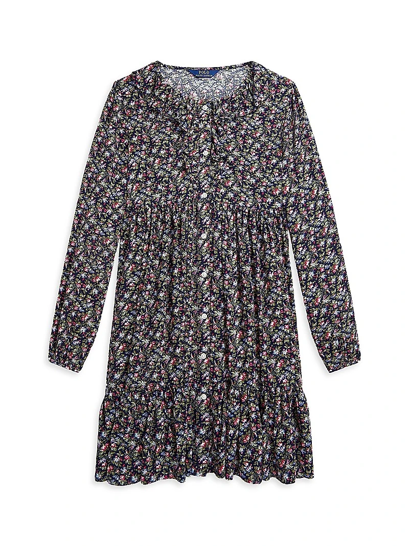 Little Girl's & Floral Print Ruffled Dress