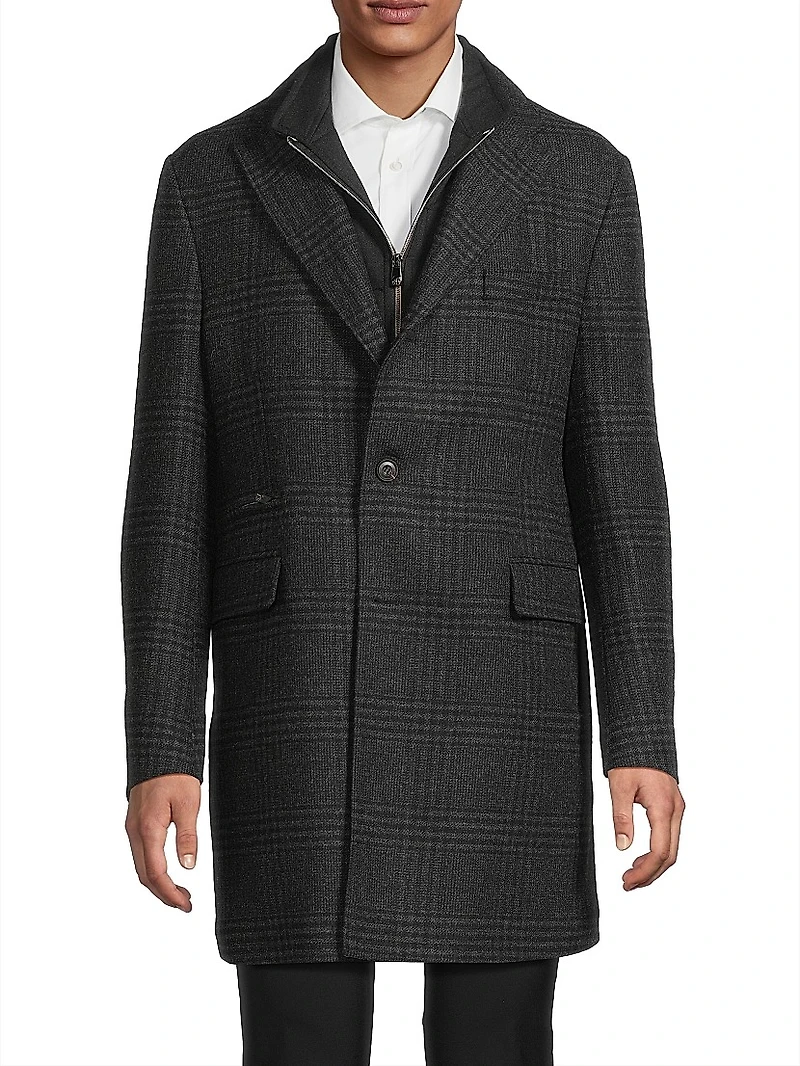 ID Glen Plaid Wool Coat