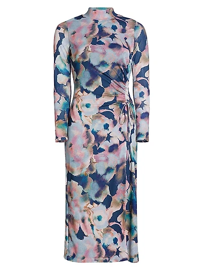 Mona Watercolor Floral Midi-Dress