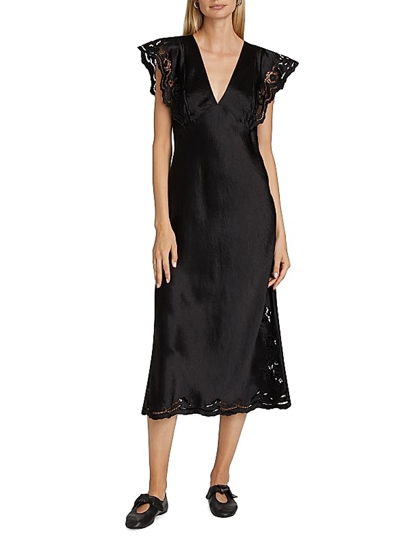 Mckenna Lace-Sleeve Midi-Dress