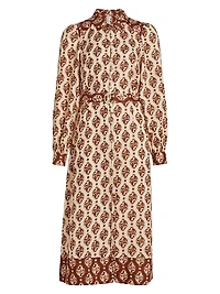 Melody Geometric Linen Belted Midi-Dress