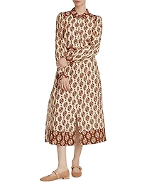 Melody Geometric Linen Belted Midi-Dress