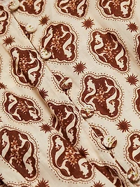 Melody Geometric Linen Belted Midi-Dress