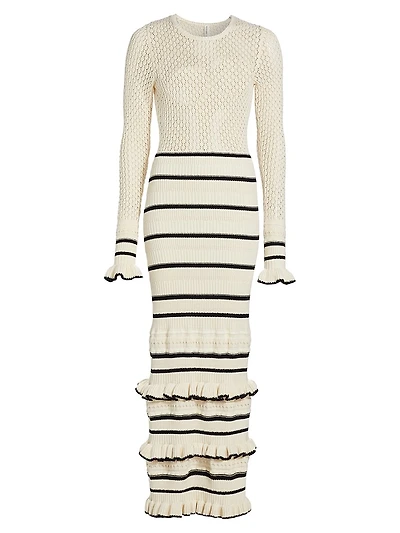 Rafaela Pointelle Ruffled Knit Maxi Dress