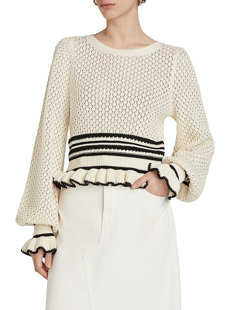 Rafaela Pointelle Ruffled Knit Top