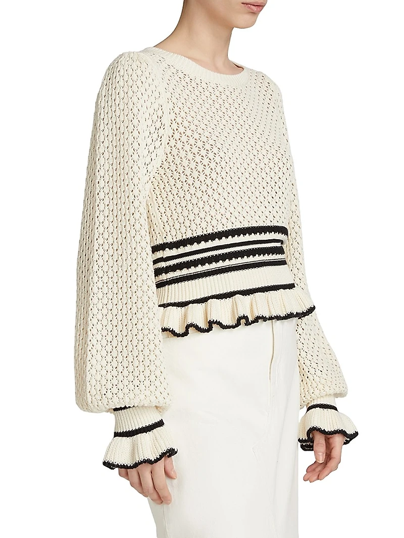 Rafaela Pointelle Ruffled Knit Top