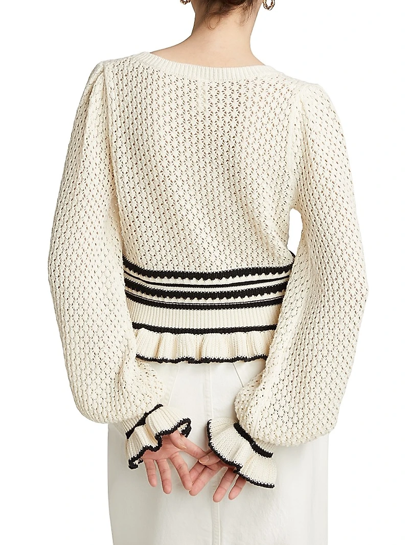 Rafaela Pointelle Ruffled Knit Top
