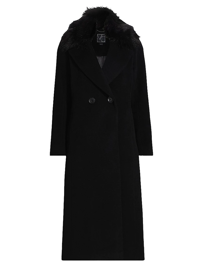 Madison Faux Fur-Collar Maxi Wool Coat