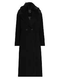 Madison Faux Fur-Collar Maxi Wool Coat