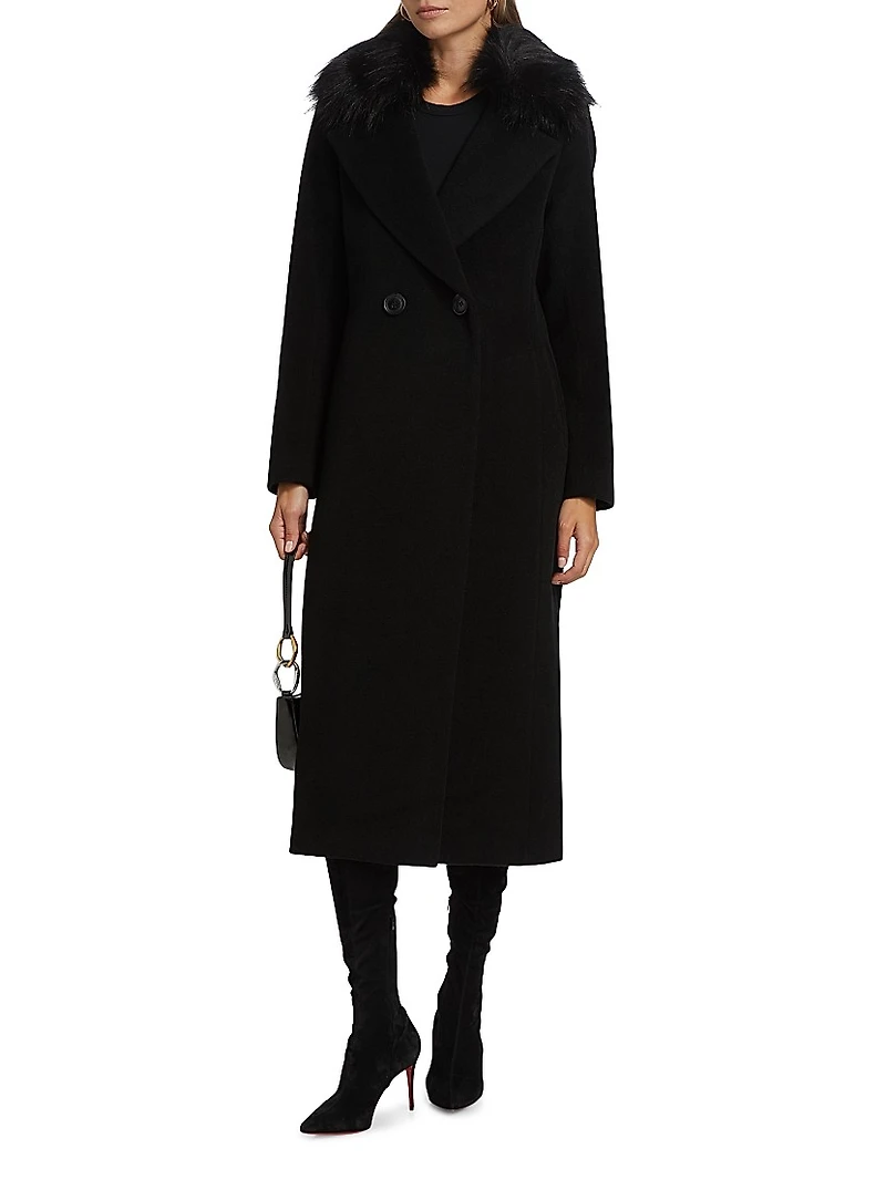 Madison Faux Fur-Collar Maxi Wool Coat