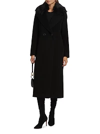 Madison Faux Fur-Collar Maxi Wool Coat