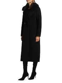 Madison Faux Fur-Collar Maxi Wool Coat