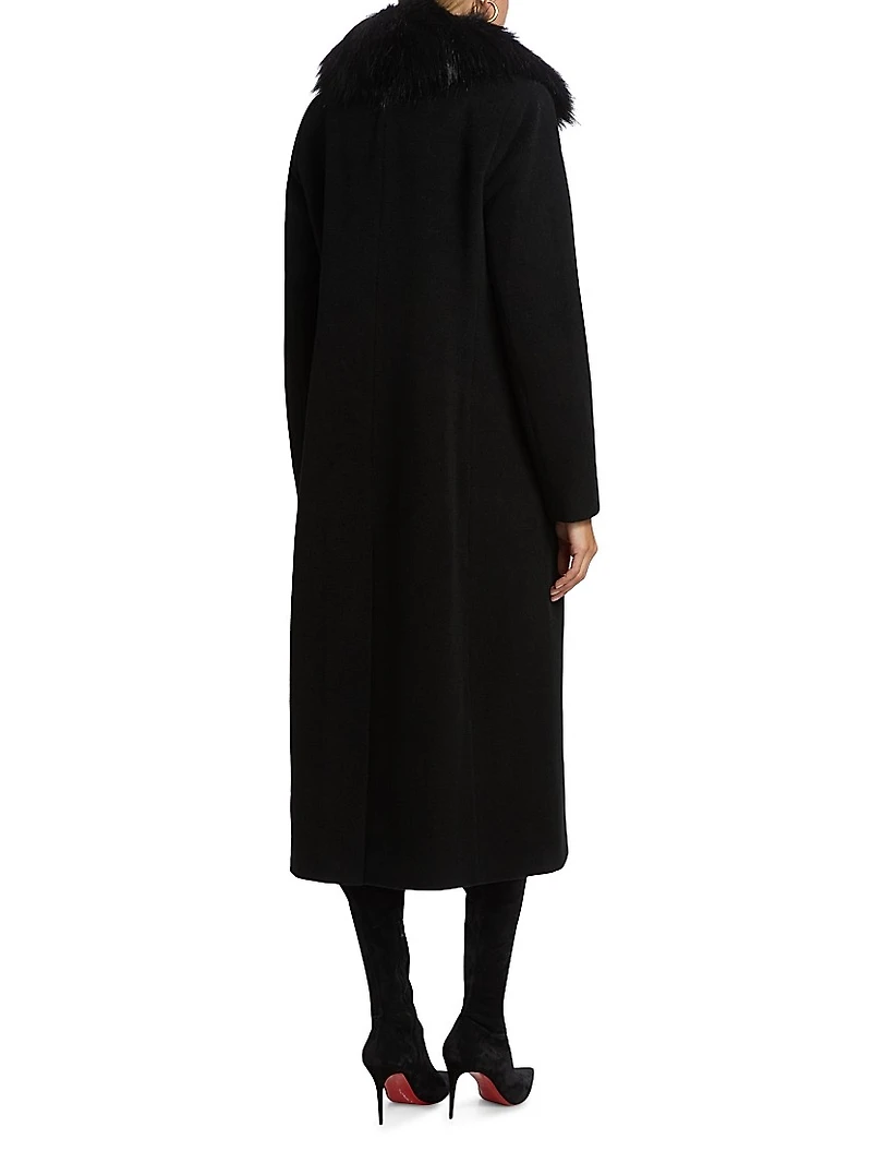 Madison Faux Fur-Collar Maxi Wool Coat