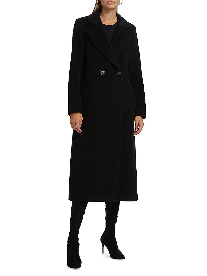 Madison Faux Fur-Collar Maxi Wool Coat