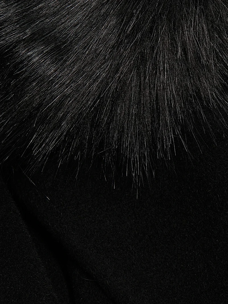Madison Faux Fur-Collar Maxi Wool Coat