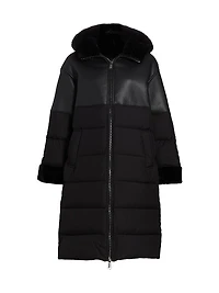 Kate Mixed-Media Puffer Coat