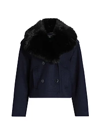 Georgia Faux Fur Collar Double-Breasted Peacoat