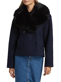 Georgia Faux Fur Collar Double-Breasted Peacoat