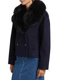 Georgia Faux Fur Collar Double-Breasted Peacoat