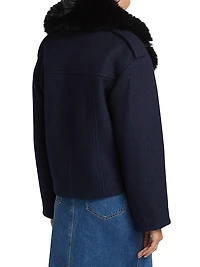 Georgia Faux Fur Collar Double-Breasted Peacoat