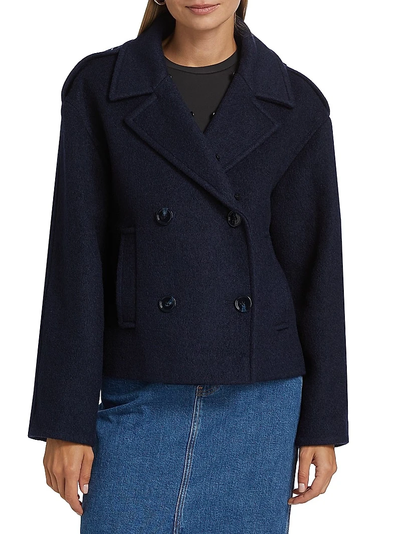 Georgia Faux Fur Collar Double-Breasted Peacoat